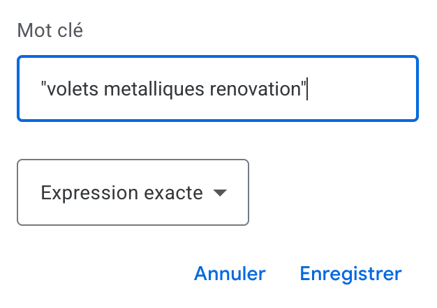 type de requête dans google ads